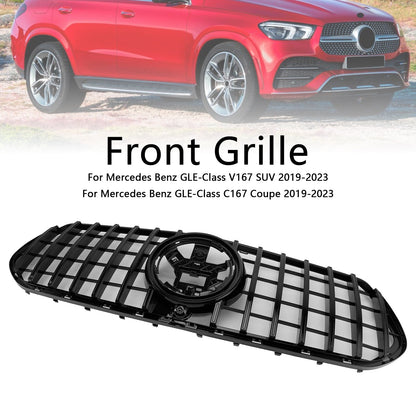 2019-2023 Mercedes Benz GLE Class C167 V167 GT Style Grill Front Bumper Glossy Black Grille