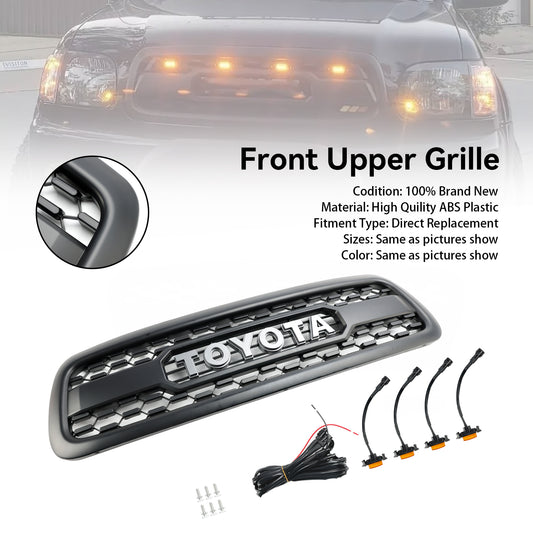 Toyota Sequoia 2001 2002 2003 2004 Front Replacement Grille TRD RPO Style Black Honeycomb Grill W/ LED Lights