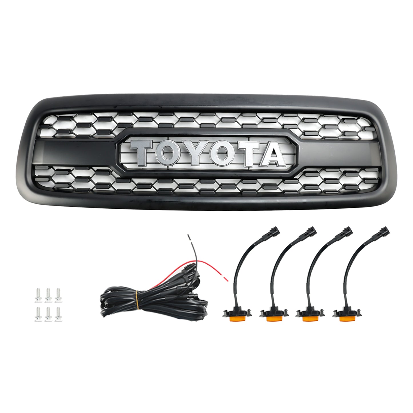 Toyota Sequoia 2001 2002 2003 2004 Front Replacement Grille TRD RPO Style Black Honeycomb Grill W/ LED Lights