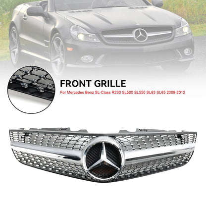 2009-2012 Benz SL-Class R230 SL500 SL550 SL63 SL65 Mercedes Front Bumper Upper Grill AMG Style Grill Replacement