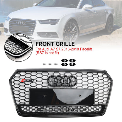 2016 2017 2018 Audi A7 / A7 Sline / S7 4G Front Bumper Honeycomb Grill RS7 Style Black Sport Mesh Grille W/ Ring Emblem