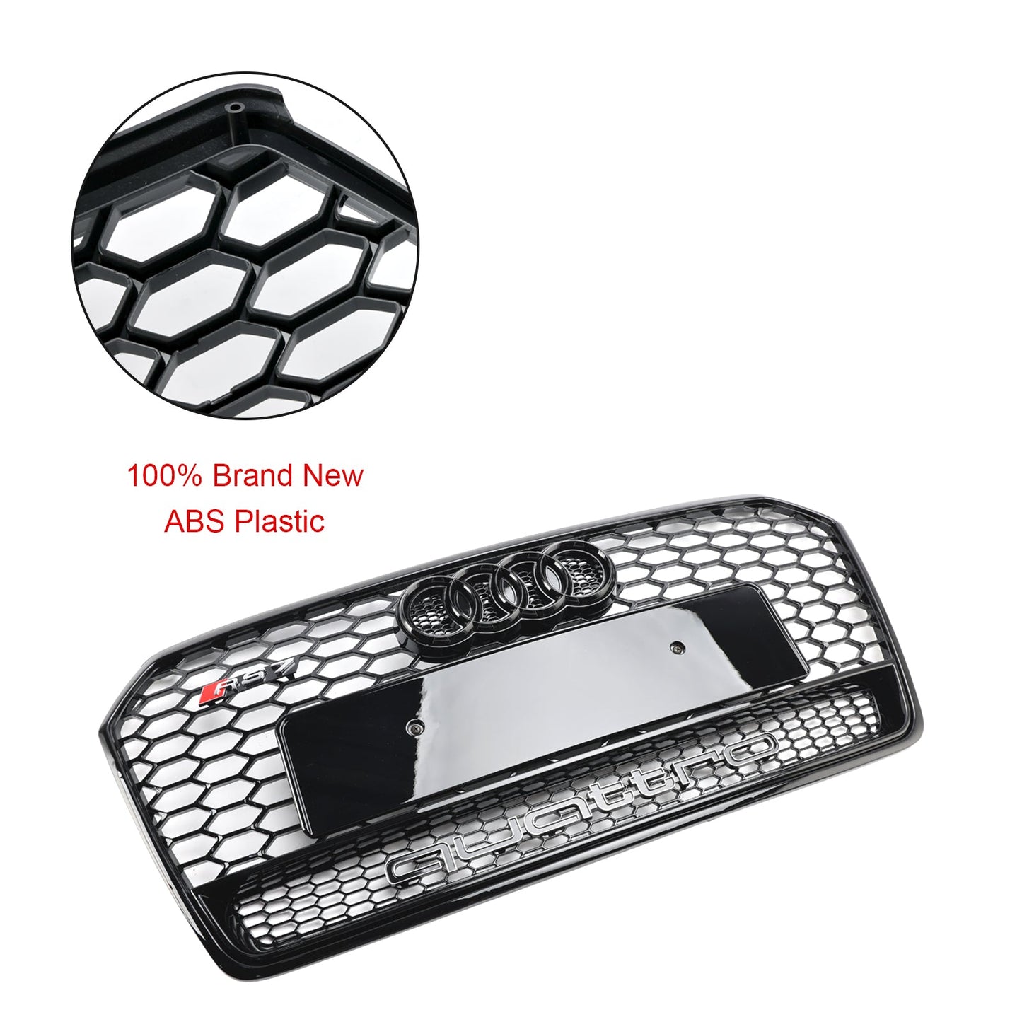 2016 2017 2018 Audi A7 / A7 Sline / S7 4G Front Bumper Honeycomb Grill RS7 Style Black Sport Mesh Grille W/ Ring Emblem
