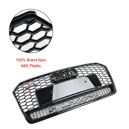 2016-2018 Audi 4G A7 S7 Facelift RS7 Quattro Style Front Bumper Grill Glossy Black Honeycomb Grille W/ Ring Emblem