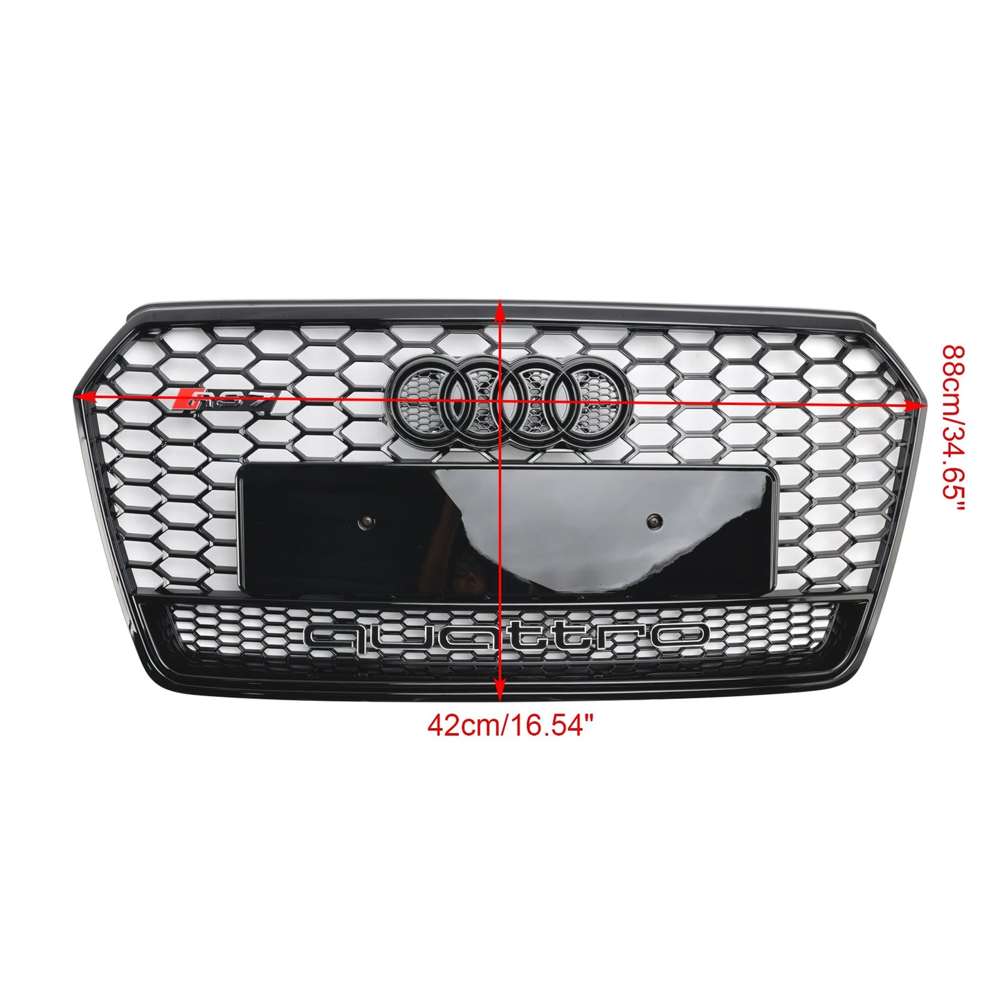 2016-2018 Audi 4G A7 S7 Facelift RS7 Quattro Style Front Bumper Grill Glossy Black Honeycomb Grille W/ Ring Emblem