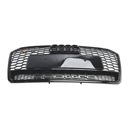 2016-2018 Audi 4G A7 S7 Facelift RS7 Quattro Style Front Bumper Grill Glossy Black Honeycomb Grille W/ Ring Emblem