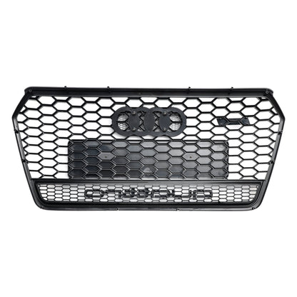 2016-2018 Audi 4G A7 S7 Facelift RS7 Quattro Style Front Bumper Grill Glossy Black Honeycomb Grille W/ Ring Emblem