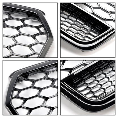 2016-2018 Audi 4G A7 S7 Facelift RS7 Quattro Style Front Bumper Grill Glossy Black Honeycomb Grille W/ Ring Emblem