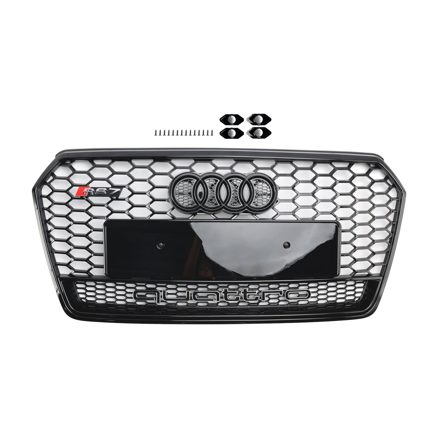 2016-2018 Audi 4G A7 S7 Facelift RS7 Quattro Style Front Bumper Grill Glossy Black Honeycomb Grille W/ Ring Emblem