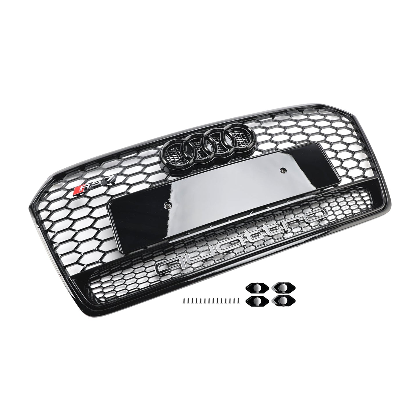 2016-2018 Audi 4G A7 S7 Facelift RS7 Quattro Style Front Bumper Grill Glossy Black Honeycomb Grille W/ Ring Emblem