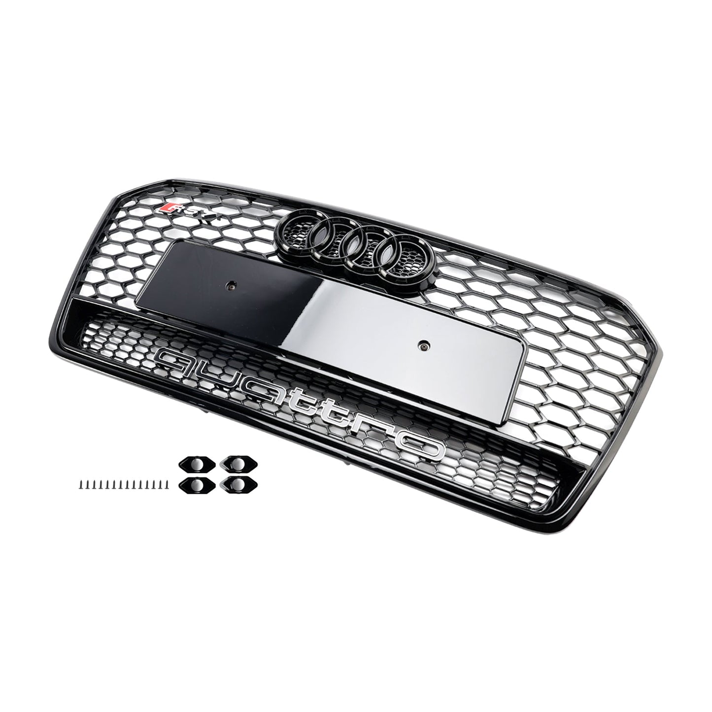 2016-2018 Audi 4G A7 S7 Facelift RS7 Quattro Style Front Bumper Grill Glossy Black Honeycomb Grille W/ Ring Emblem