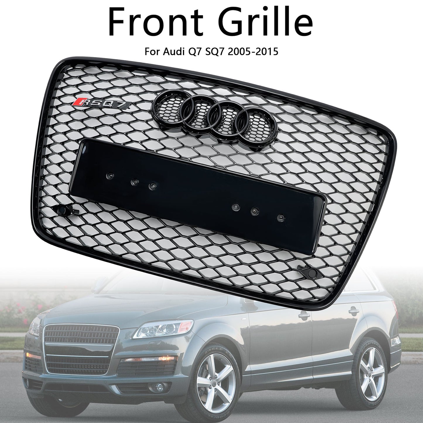 2005-2015 Audi Q7 /Q7 Sline /SQ7 Hoenycomb / Slat Style Grill Air Intake Radiator Front Bumper Grille With RIng Emblem