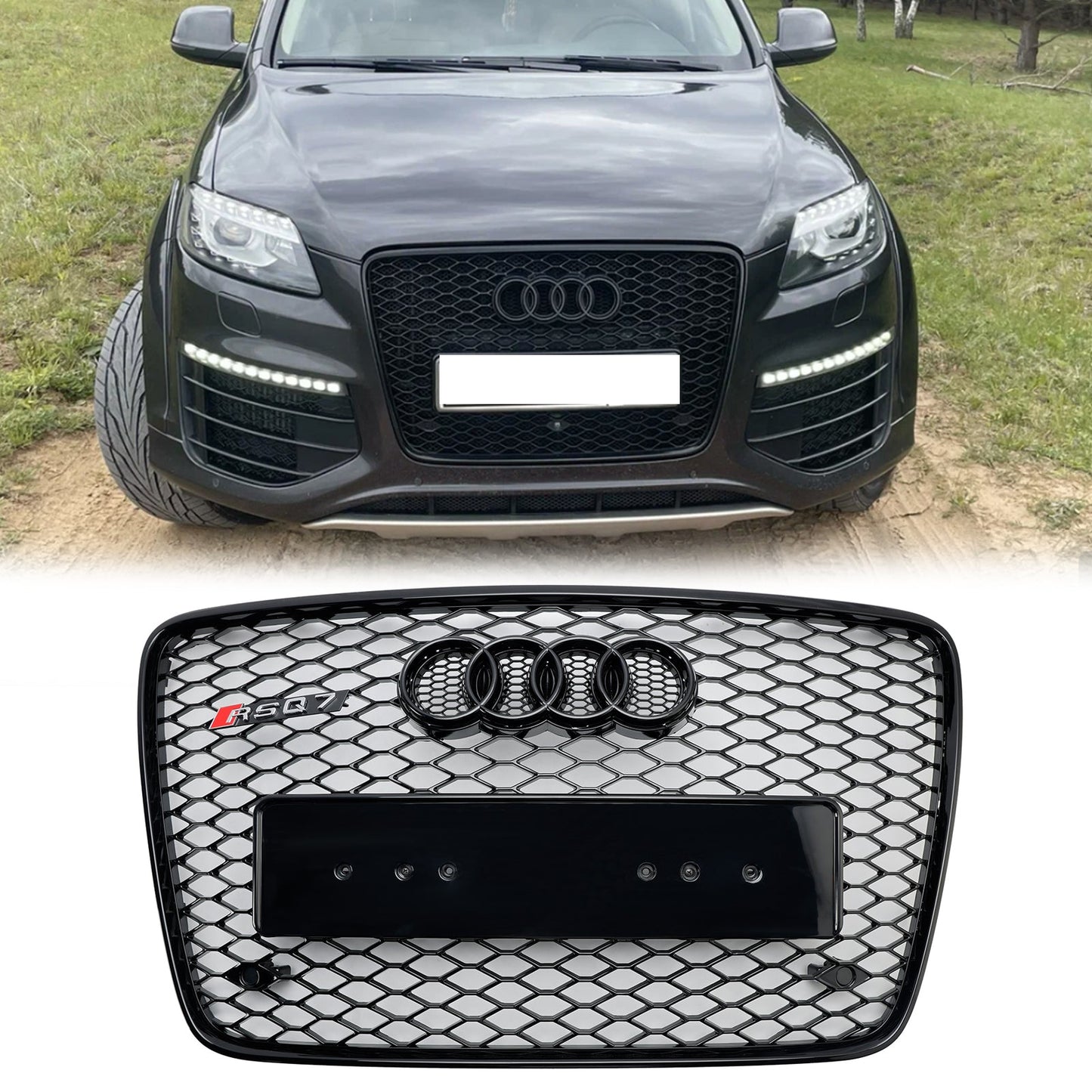 2005-2015 Audi Q7 /Q7 Sline /SQ7 Hoenycomb / Slat Style Grill Air Intake Radiator Front Bumper Grille With RIng Emblem