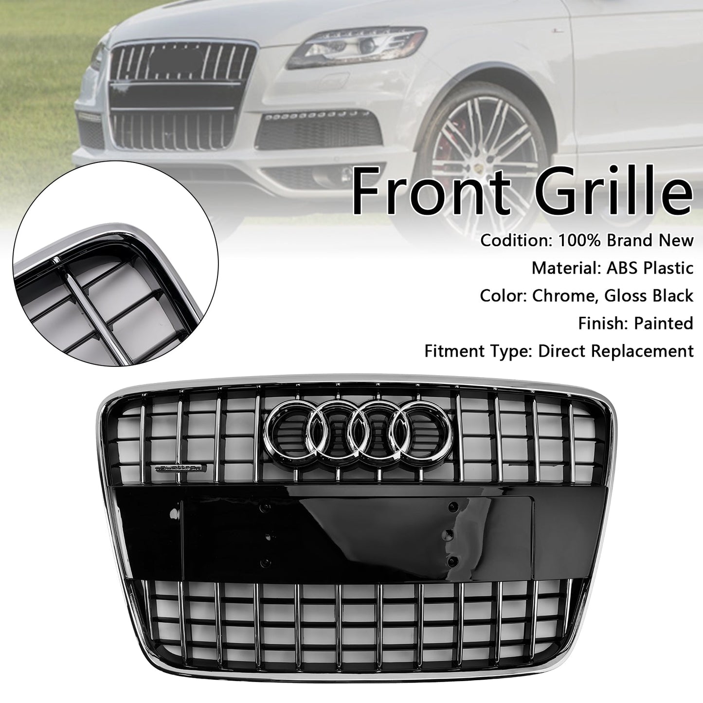 2005-2015 Audi Q7 /Q7 Sline /SQ7 Hoenycomb / Slat Style Grill Air Intake Radiator Front Bumper Grille With RIng Emblem
