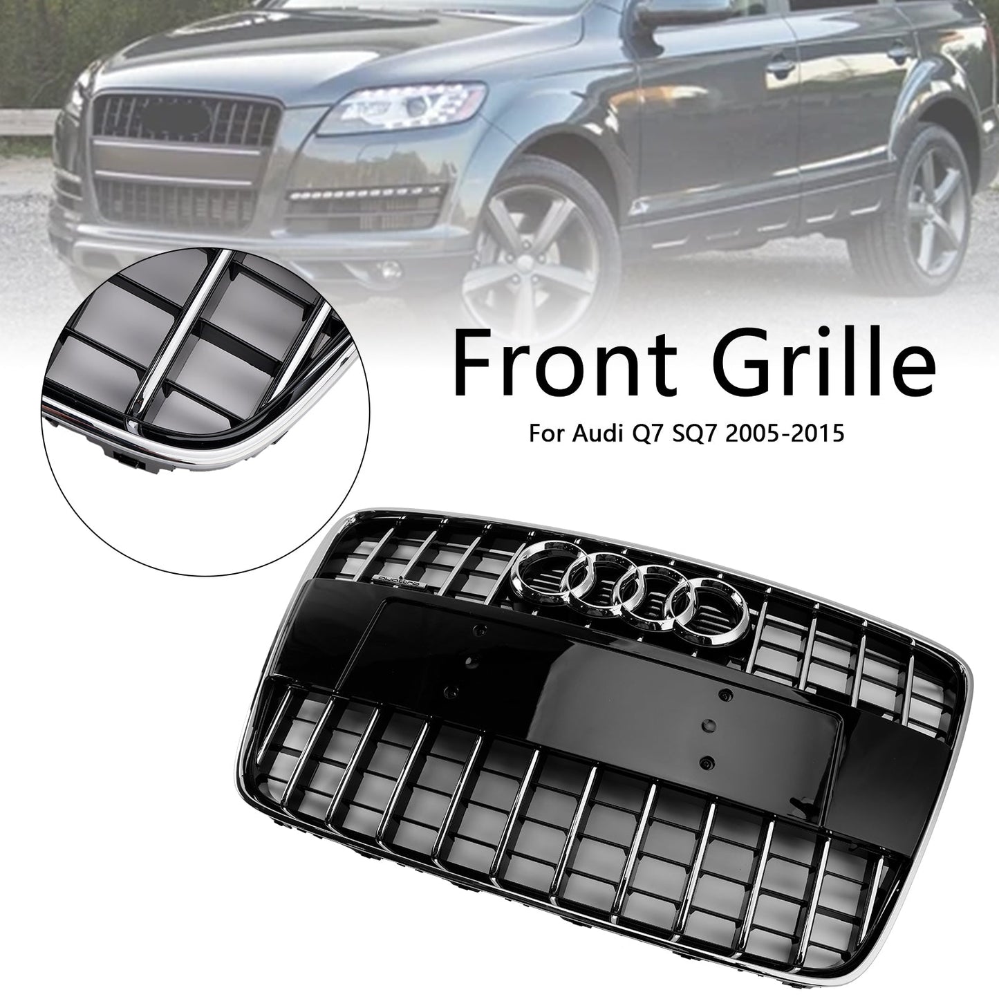 2005-2015 Audi Q7 /Q7 Sline /SQ7 Hoenycomb / Slat Style Grill Air Intake Radiator Front Bumper Grille With RIng Emblem