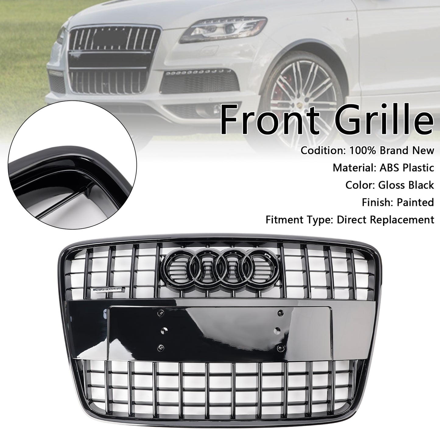 2005-2015 Audi Q7 /Q7 Sline /SQ7 Hoenycomb / Slat Style Grill Air Intake Radiator Front Bumper Grille With RIng Emblem