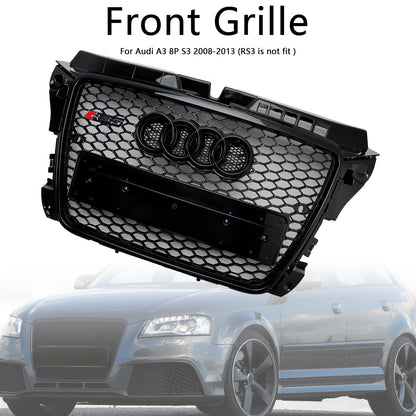 2008-2013 Audi 8P A3/ A3 Sline/ S3 Black Honeycomb Front Grille RS3 Mesh Hex Bumper Replacemetn Grill With Ring Emblem