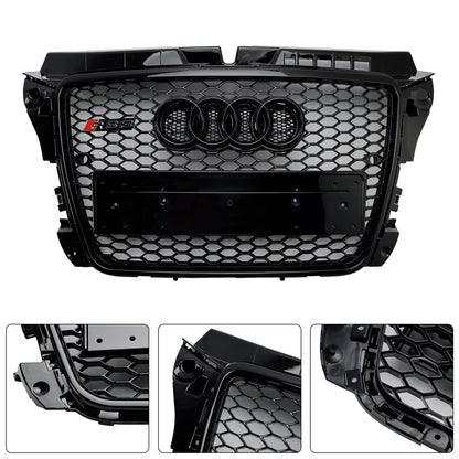 2008-2013 Audi 8P A3/ A3 Sline/ S3 Black Honeycomb Front Grille RS3 Mesh Hex Bumper Replacemetn Grill With Ring Emblem