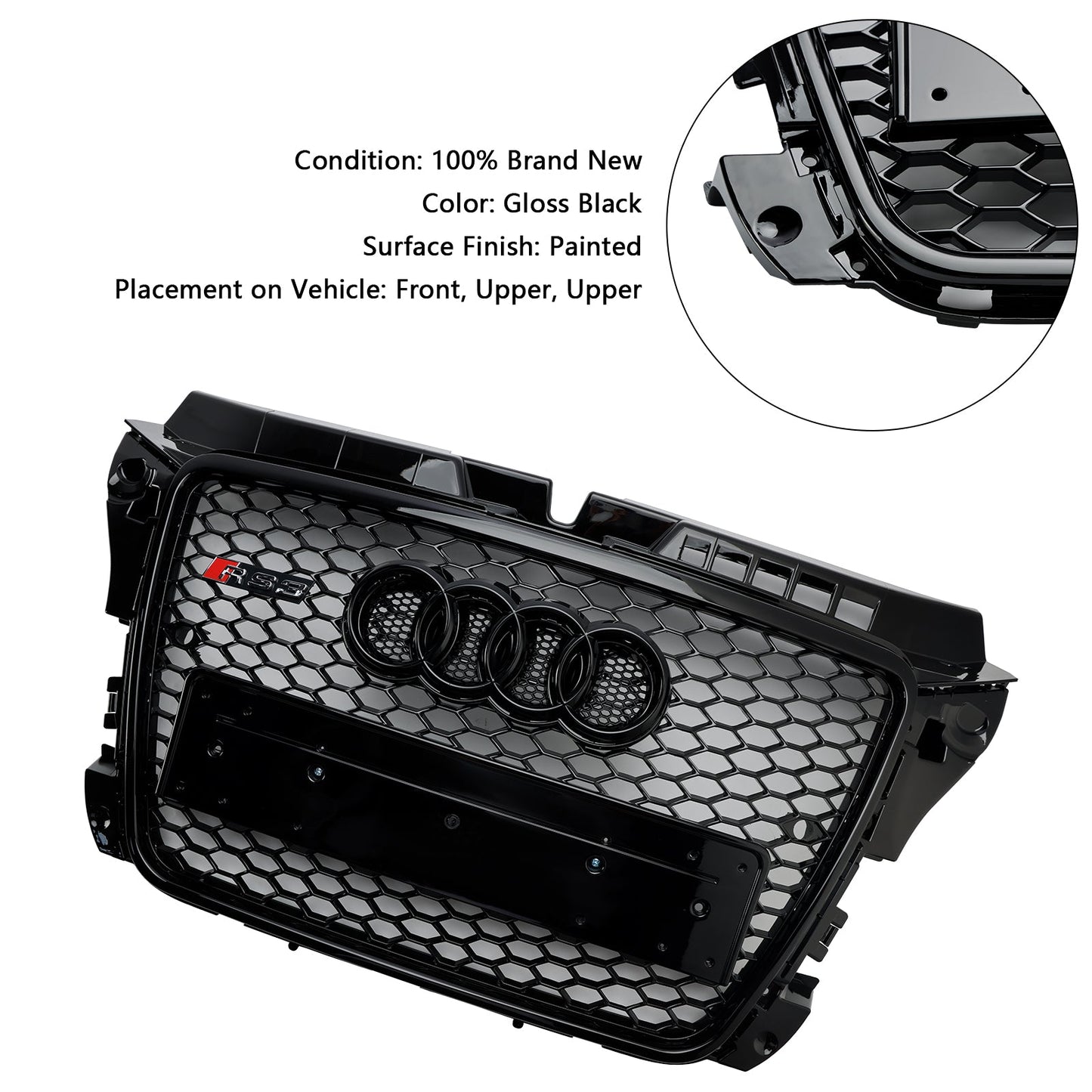 2008-2013 Audi A3 S3 8P Honeycomb Front Bumper Grill RS3 Style Gloss Black Grille