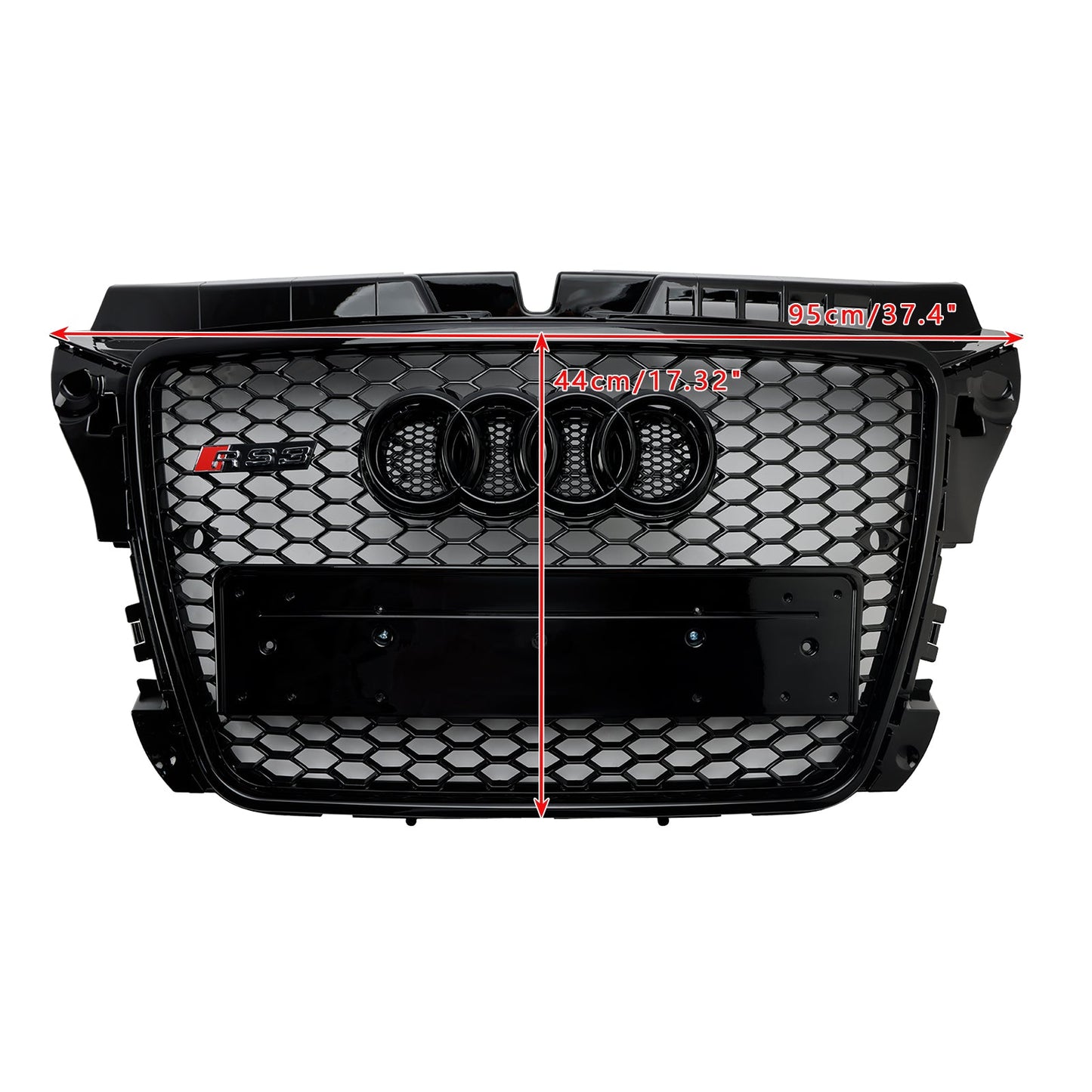 2008-2013 Audi 8P A3/ A3 Sline/ S3 Black Honeycomb Front Grille RS3 Mesh Hex Bumper Replacemetn Grill With Ring Emblem