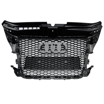 2008-2013 Audi 8P A3/ A3 Sline/ S3 Black Honeycomb Front Grille RS3 Mesh Hex Bumper Replacemetn Grill With Ring Emblem