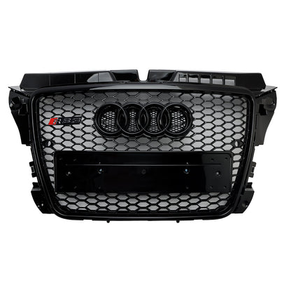 2008-2013 Audi 8P A3/ A3 Sline/ S3 Black Honeycomb Front Grille RS3 Mesh Hex Bumper Replacemetn Grill With Ring Emblem