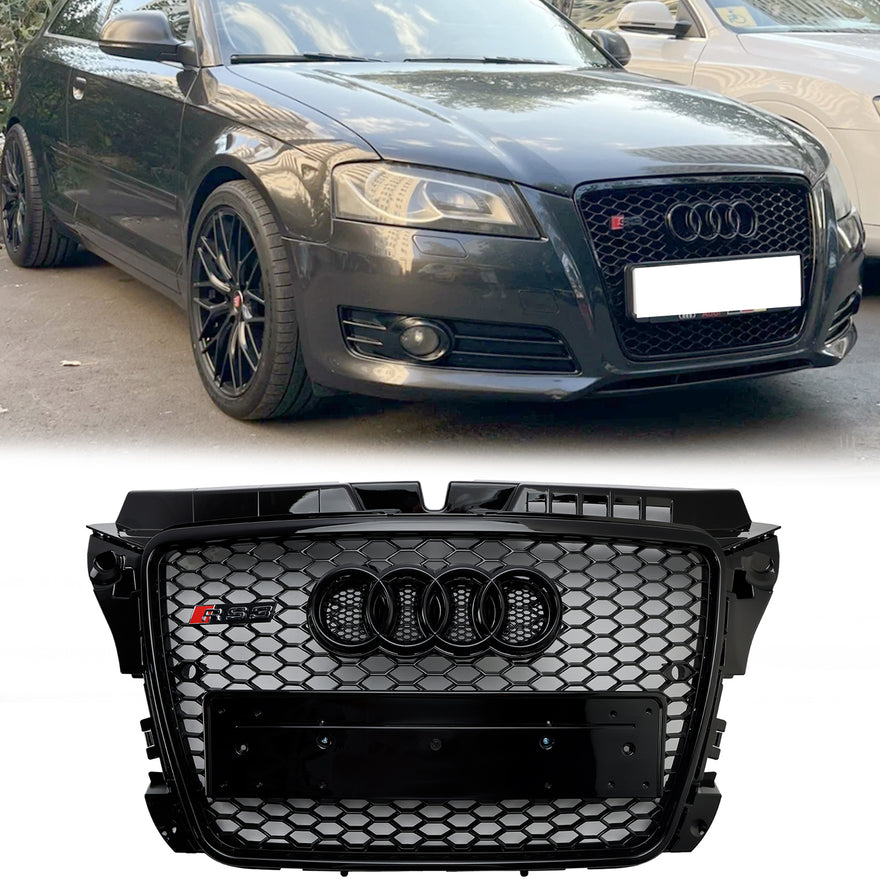 2008-2013 Audi A3 S3 8P Front Bumper RS3 Style Gloss Black Honeycomb Grille
