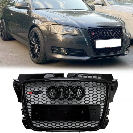 2008-2013 Audi A3 S3 8P Front Bumper RS3 Style Gloss Black Honeycomb Grille