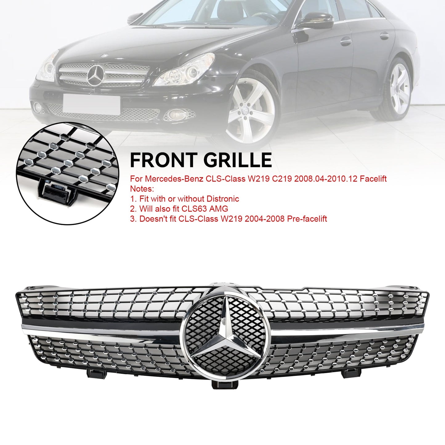 2008-2010 Mercedes Benz CLS-Class W219 C219 CLS350/500/550/CLS63 Front Bumper Grill Diamond Grille