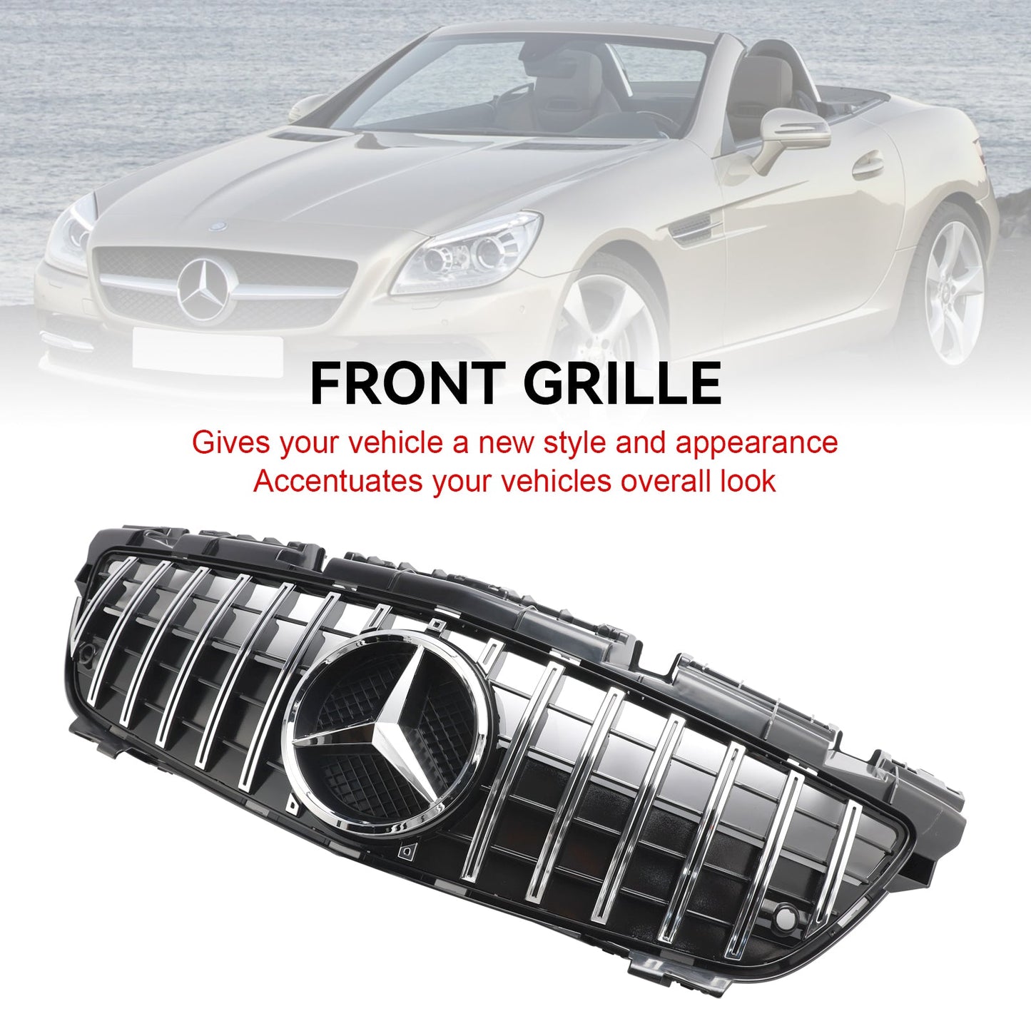 2011-2016 Mercedes Benz SLK-Class R172 SLK200/250/350/SLK55 AMG Front Bumper Grill Chrome GT Style Grille