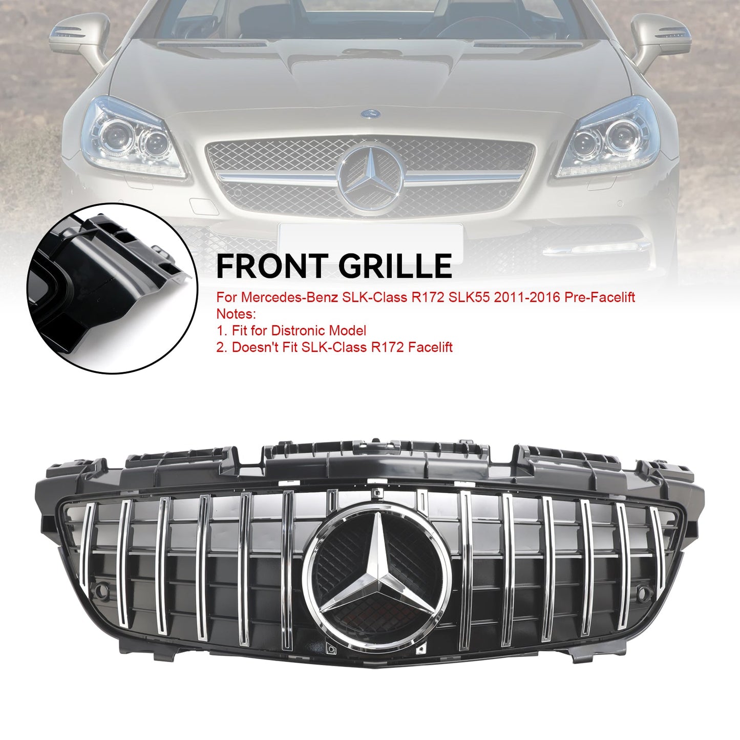 2011-2016 Mercedes Benz SLK-Class R172 SLK200/250/350/SLK55 AMG Front Bumper Grill Chrome GT Style Grille