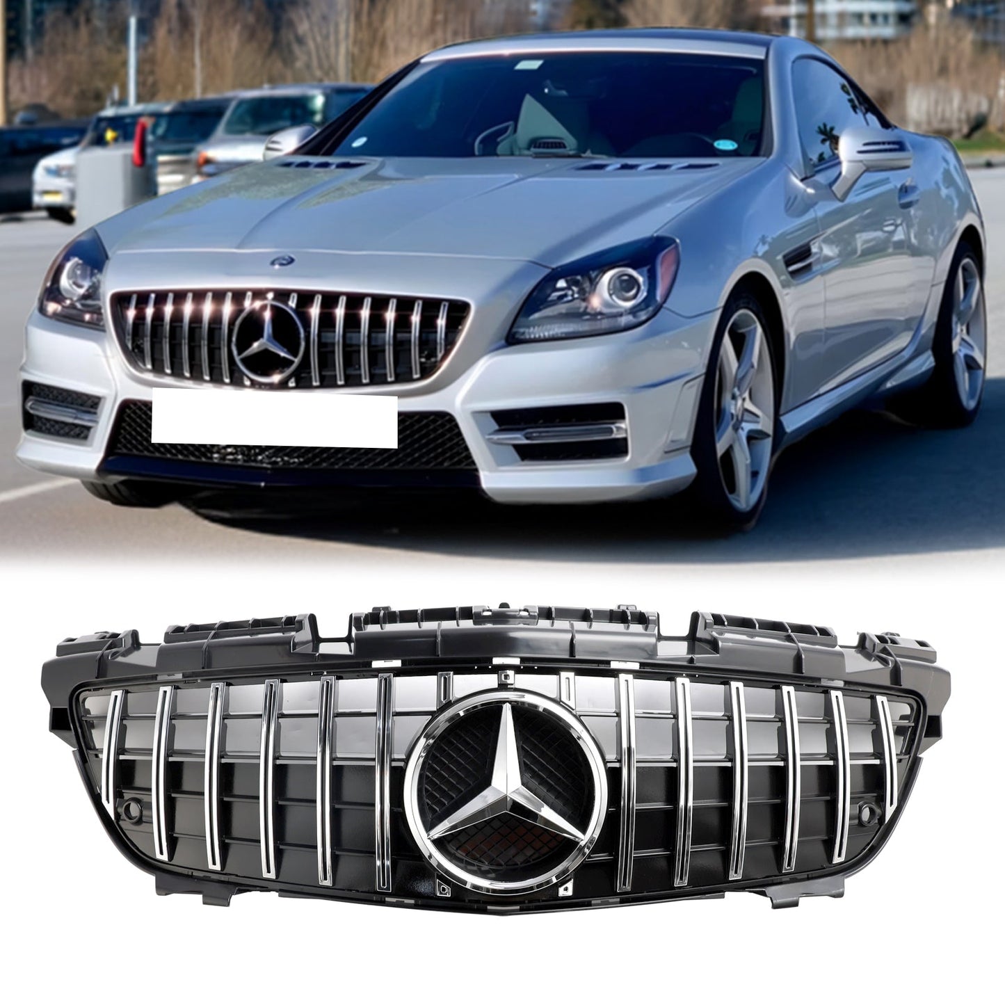 2011-2016 Mercedes Benz SLK-Class R172 SLK200/250/350/SLK55 AMG Front Bumper Grill Chrome GT Style Grille