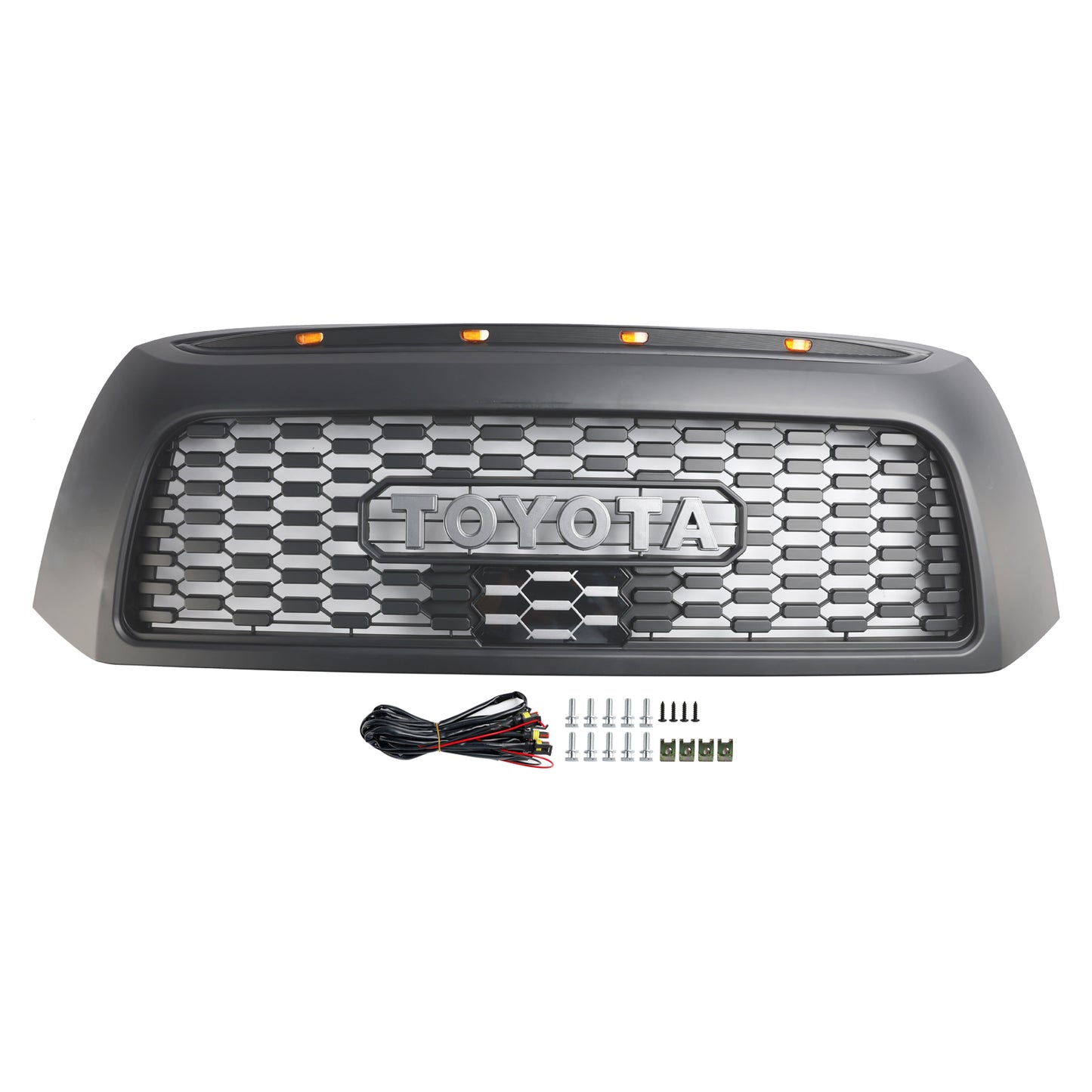 TRD PRO Style | Toyota Tundra | Matte Black | Front Bumper Grille | 2006-2009 | Honeycomb Mesh Grill + LED Light + Letter
