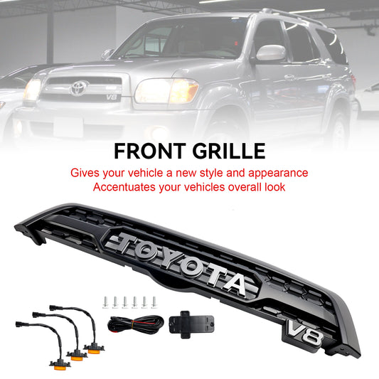 Toyota Sequoia 2005 2006 2007 TRO PRO Grill Black Front Bumper Replacement Grille With LED Light