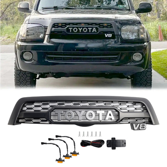 2005-2007 Toyota Sequoia TRO PRO Style Front Bumper Grill Matte Black Grille W/ LED