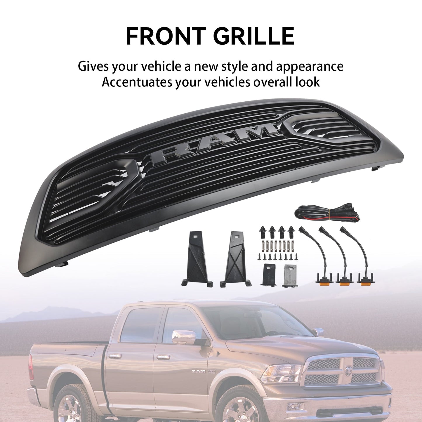 2009-2012 Dodge Ram 1500 Matte Black Front Bumper Grill Grille W/ Led Light