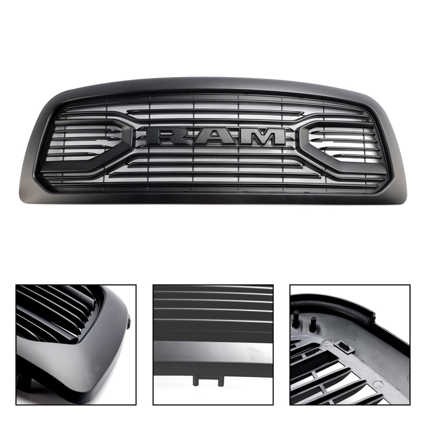 2009-2012 Dodge Ram 1500 Big Horn Style Front Bumper Grill Matte Black Replacement Grille W/ LED Lights