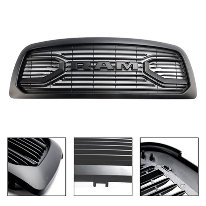 2009-2012 Dodge Ram 1500 Big Horn Style Front Bumper Grill Matte Black Replacement Grille W/ LED Lights