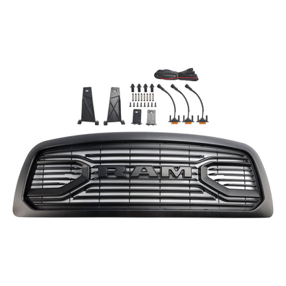 2009-2012 Dodge Ram 1500 Matte Black Big Horn Grill With LED Light Front Bumper Replacement Grille