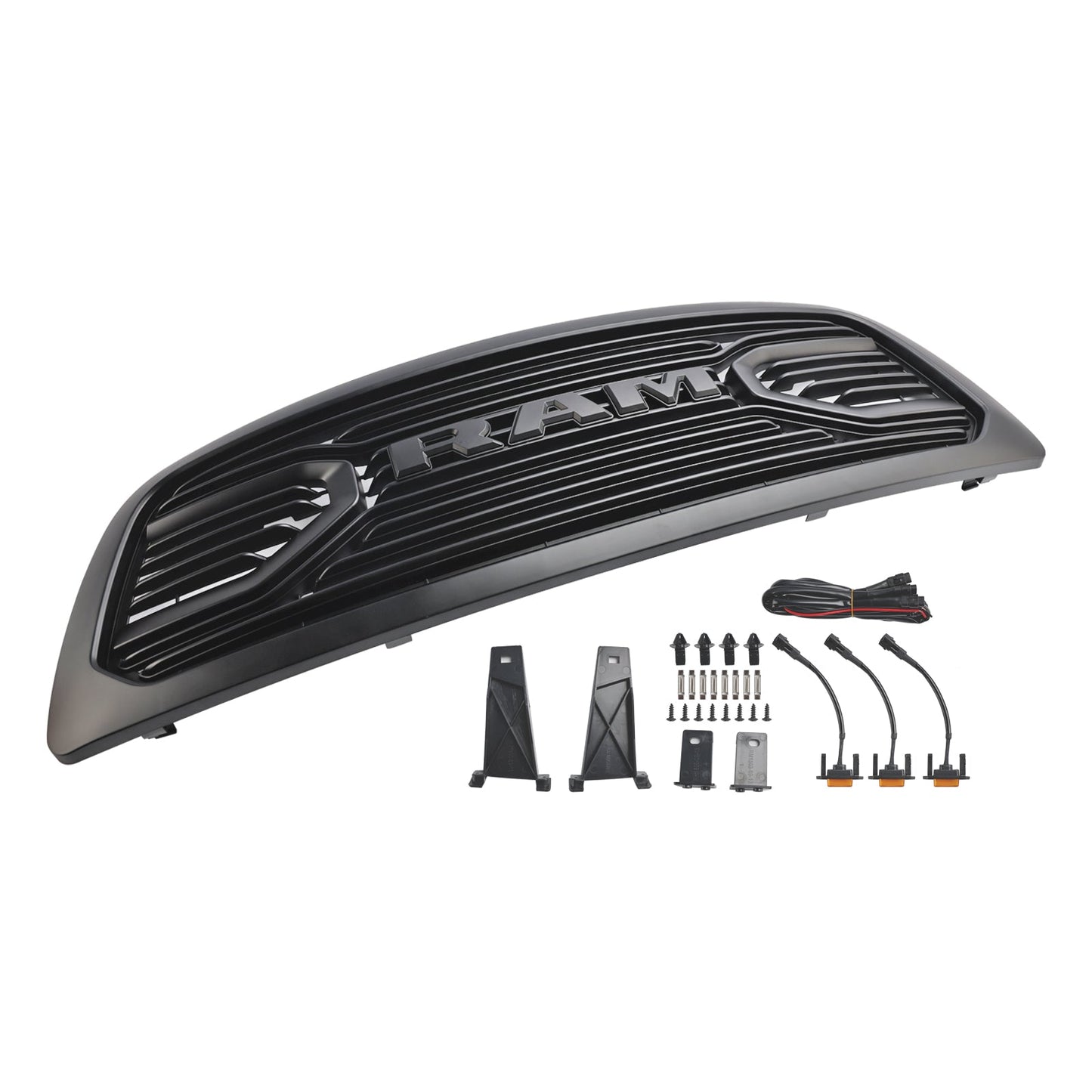 2009-2012 Dodge Ram 1500 Big Horn Style Front Bumper Grill Matte Black Replacement Grille W/ LED Lights