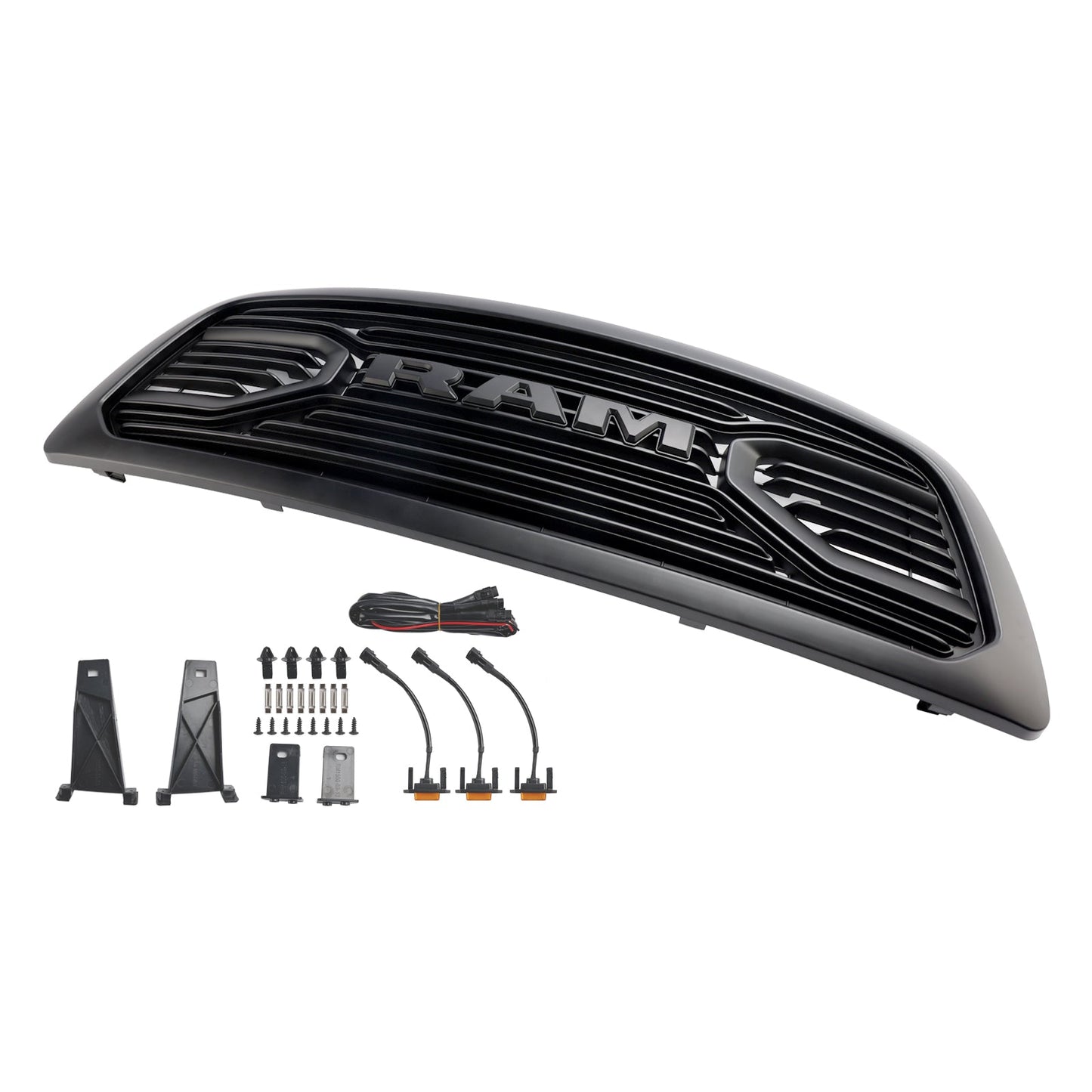 2009-2012 Dodge Ram 1500 Matte Black Front Bumper Grill Grille W/ Led Light