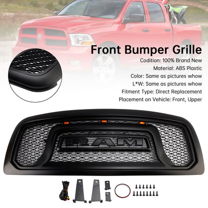 2009-2012 Dodge Ram 1500 Black Front Bumper Grill Grille W/ Led Light