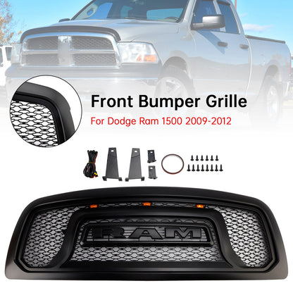 2009-2012 Dodge Ram 1500 Black Front Bumper Grill Grille W/ Led Light