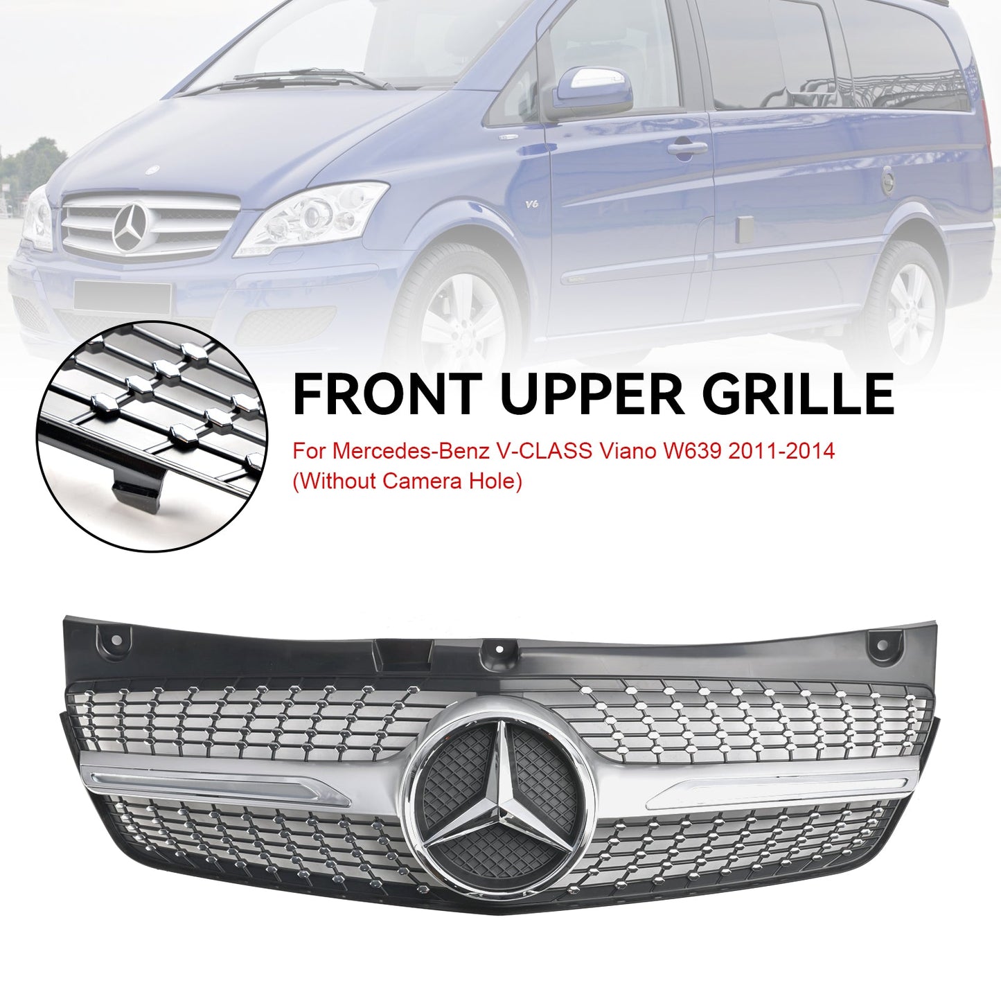 2011-2014 Mercedes-Benz V-Class Viano W639 Front Bumper Grill Diamond Replacement Grille