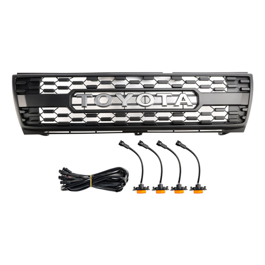 1997-2000 Toyota Tacoma Honeycomb Front Bumper Grill TRD PRO Style Black Grille W/LED