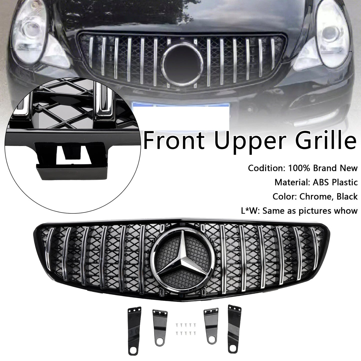 2005-2010 Mercedes Benz R-Class W251 GT Style Front Grill Air Intake Radiator Bumper Chrome Grille With Star Emblem