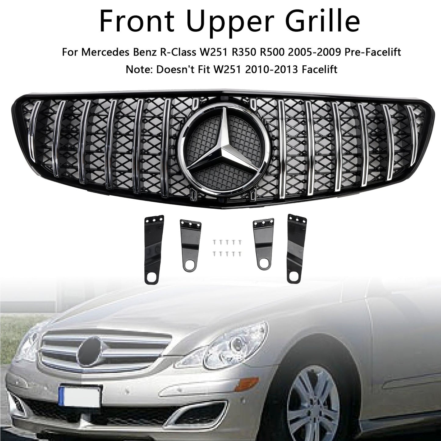 2005-2010 Mercedes Benz R-Class W251 GT Style Front Grill Air Intake Radiator Bumper Chrome Grille With Star Emblem