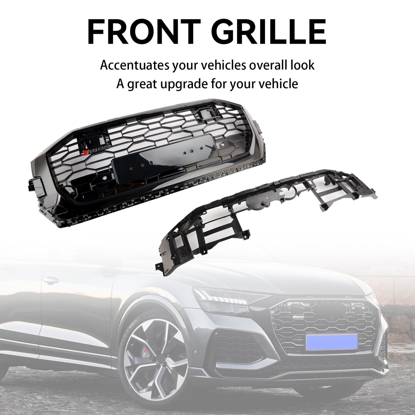 2019-2023 Audi Q8/SQ8 Gloss Black Front Honeycomb Mesh Grille RSQ8 Style