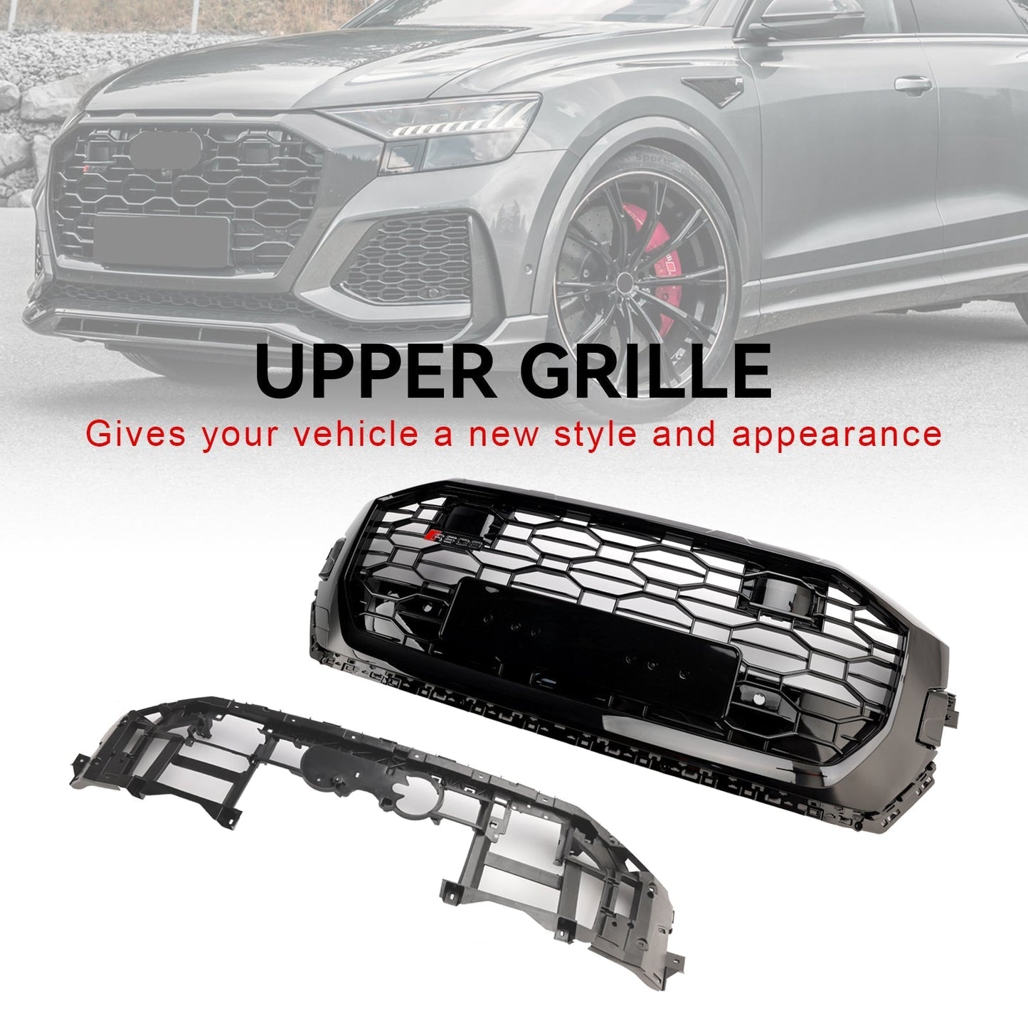 2019-2023 Audi Q8/SQ8 Gloss Black Front Honeycomb Mesh Grille RSQ8 Style