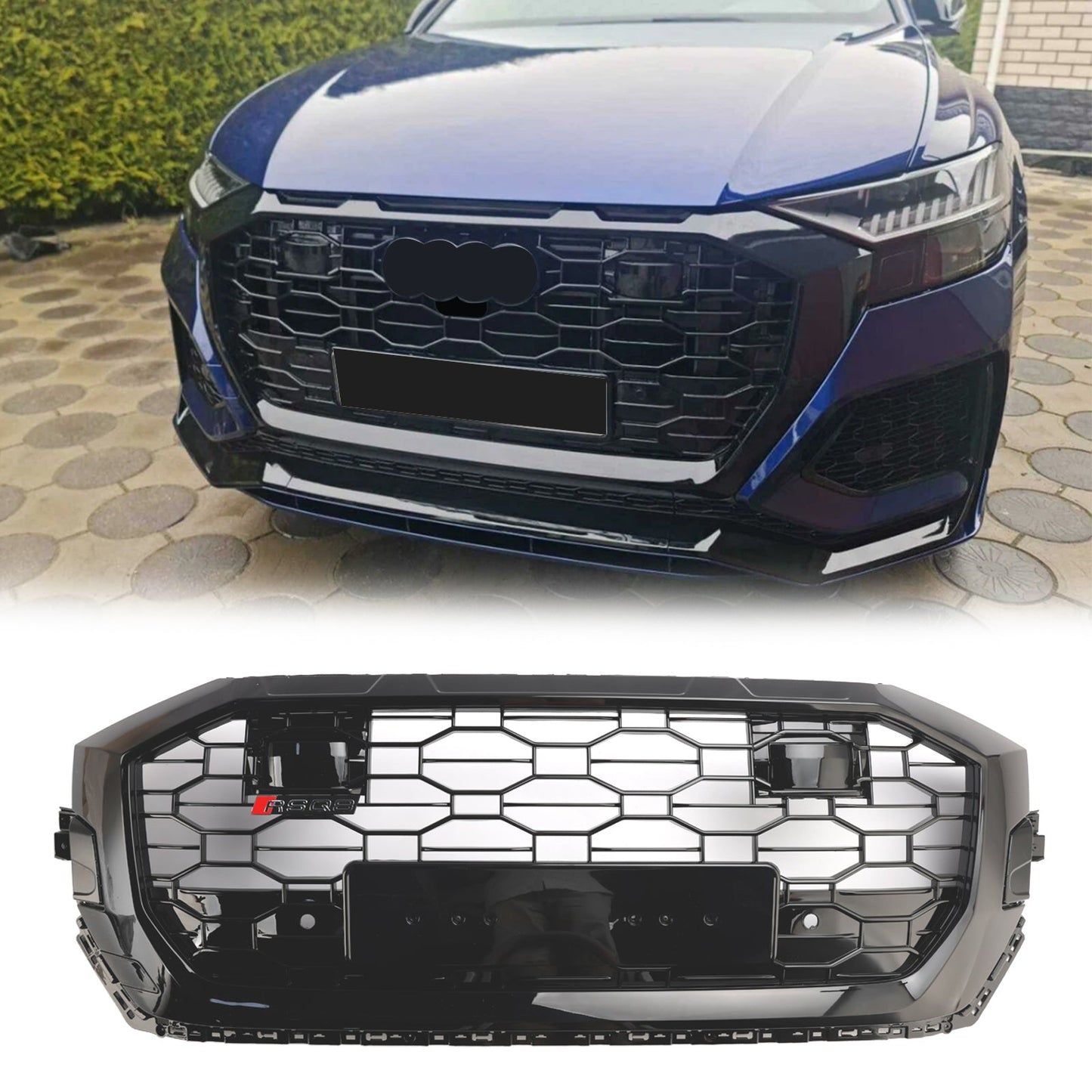 2019-2023 Audi Q8 SQ8 RSQ8 Style Front Honeycomb Mesh Grill Gloss Black Grille