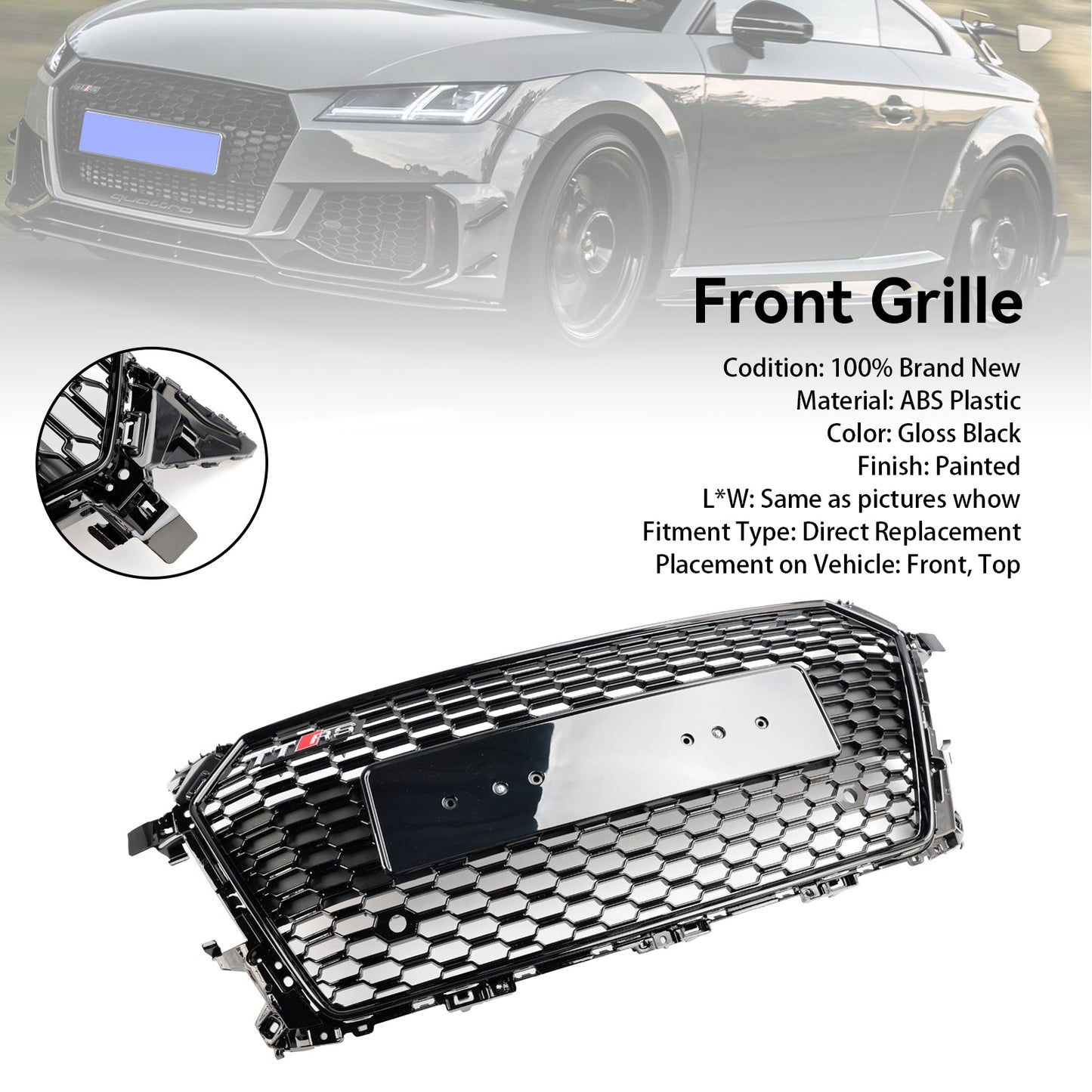2014-2023 Audi TT TTS MK3 FV 8S RS Style Front Honeycomb Grill Gloss Black Grille